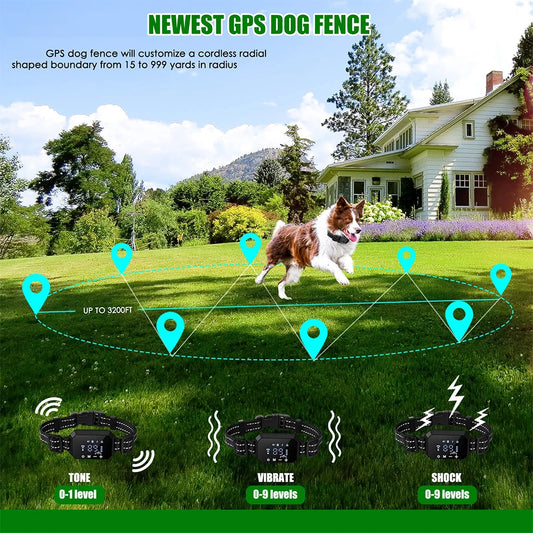 GPS Wireless Dog Fence System With Adjustable Warning And Rechargeable