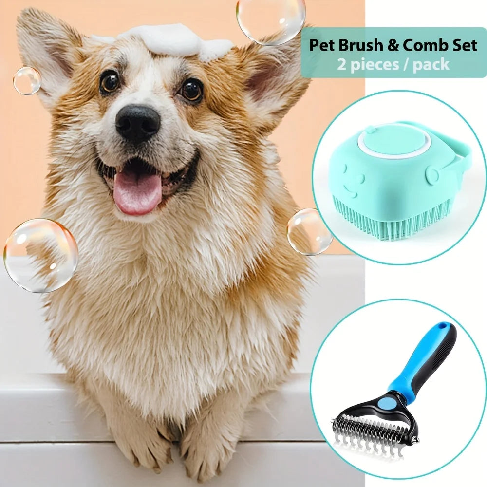 2 In 1 Pet Grooming Brush Deshedding Tool Stainless Comb