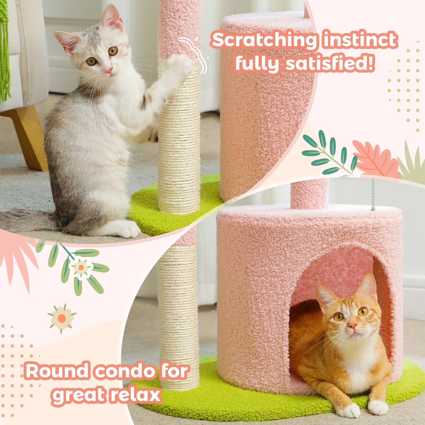 PEQULTICN Flower Cat Tree For Indoor Cats Three-Tier Wood Tower