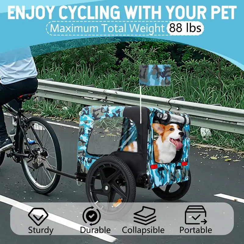 Heavy Duty Collapsible Pet Bike Trailer With All Terrain Wheels
