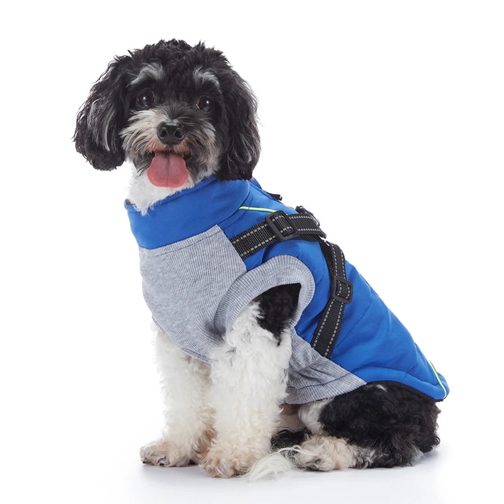 Waterproof Dog Winter Jacket With Harness Reflective Coat