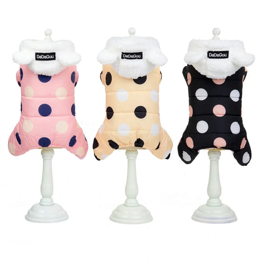 Winter Dog Hoodie Coat Fleece Dot Pattern Jumpsuit For Dogs