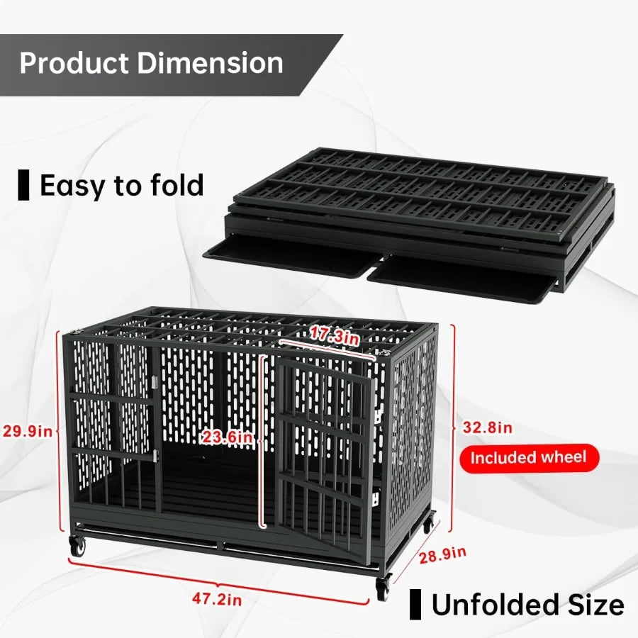 High-concerned Folding Heavy Duty Dog Crate With Wheels