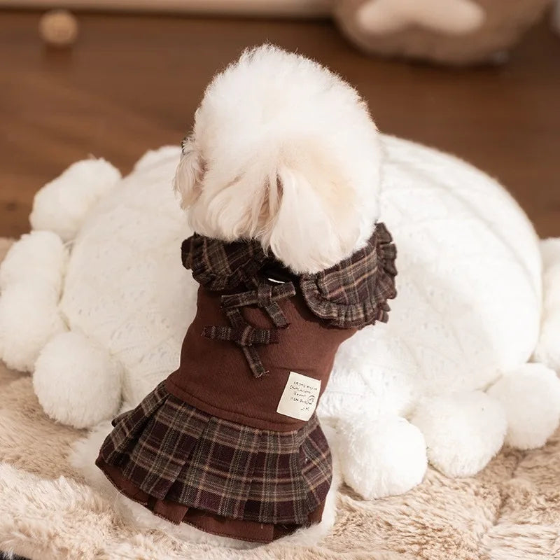 GuTing Plaid Punk Style Dog Dress For Small Pets Autumn