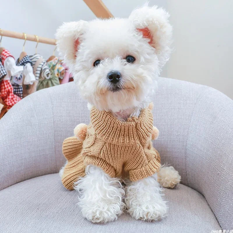 PETCIRCLECN Winter Knit Dog Sweater Dress For Small Medium Dogs