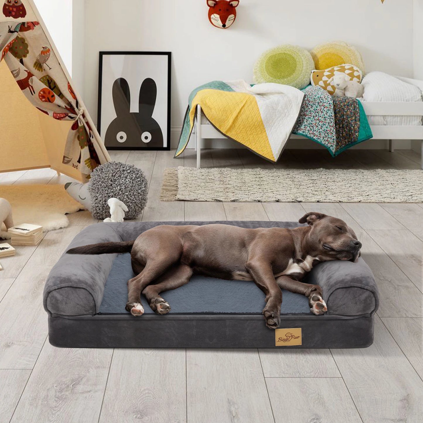 Guangdong Cozy Sofa Dog Bed With Waterproof Cover And Bolster