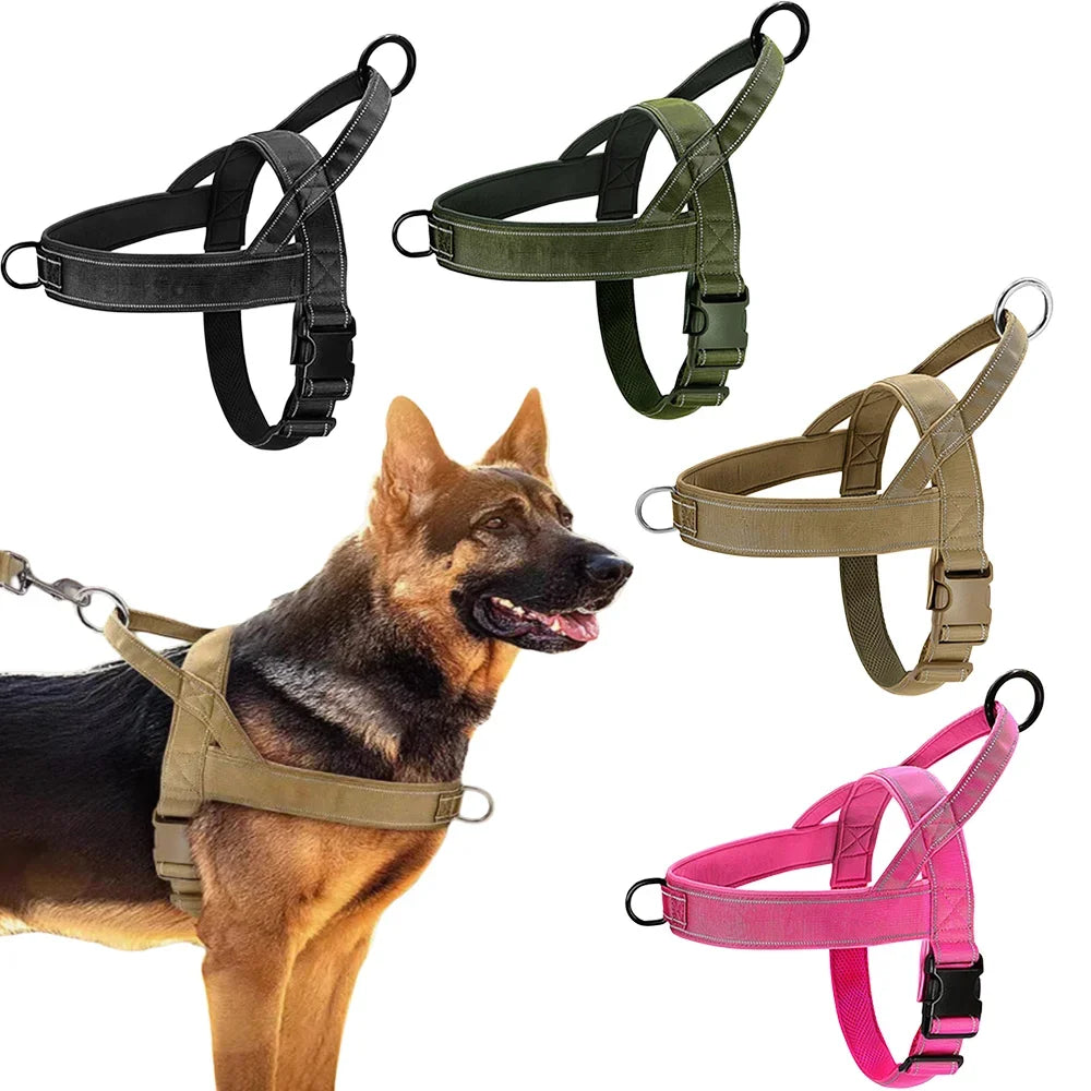 Tactical Anti Pull Dog Harness Nylon Adjustable With Handle