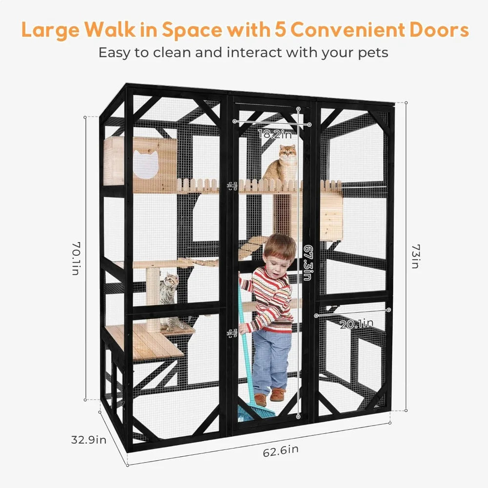 Closure Wooden Cat Catio for Window Outdoor Walk-In Enclosure