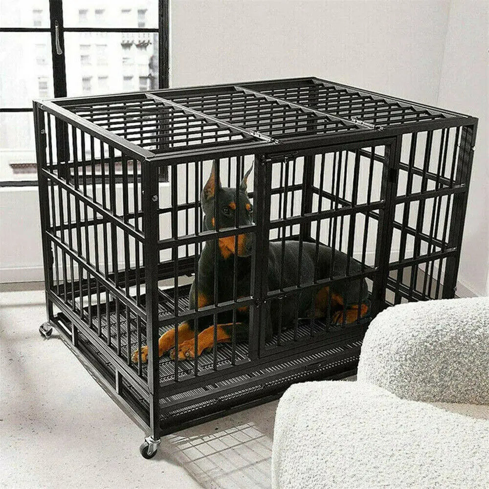 BINGOPAW Heavy Duty Dog Crate With 4 Lockable Wheels
