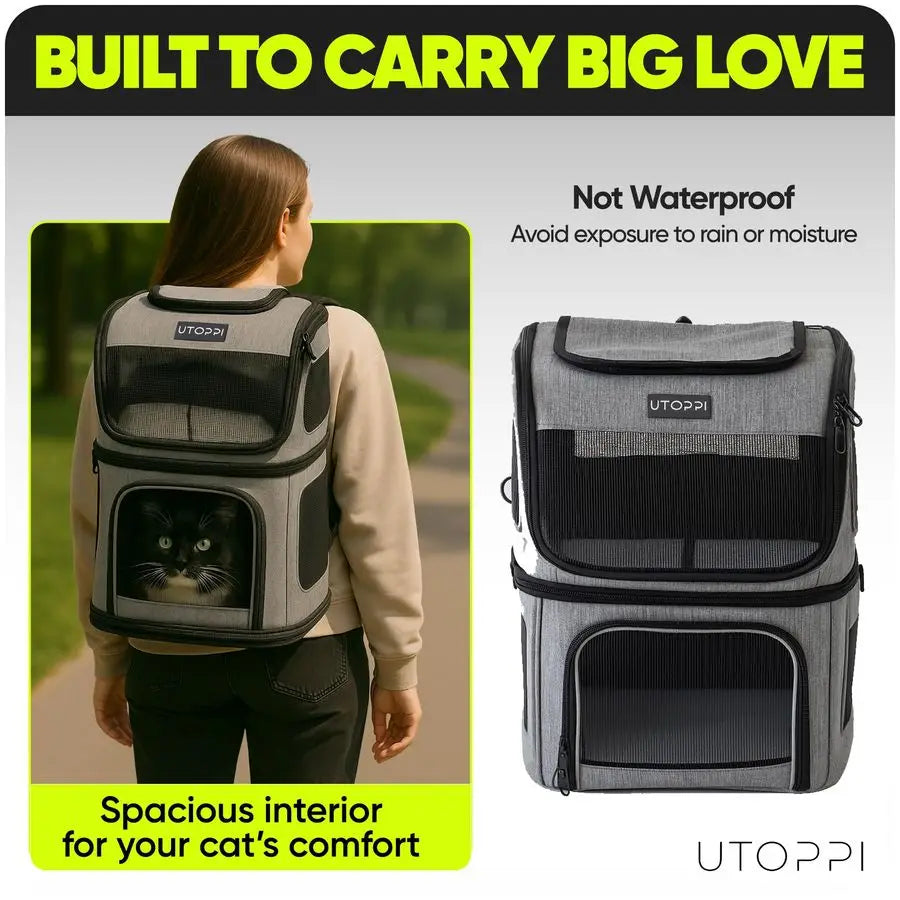 Breathable Foldable Cat And Small Dog Backpack Carrier For Two