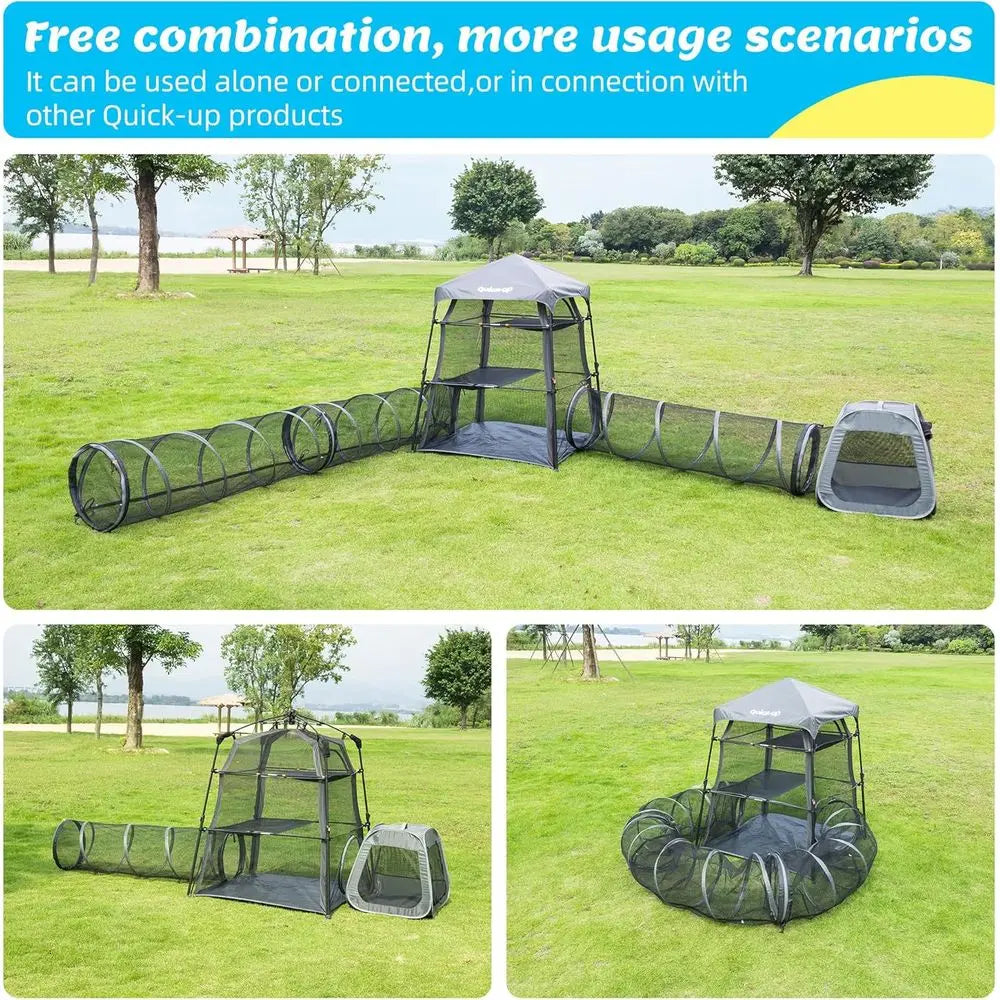 3 In 1 Cat Tower Tent For Indoor Outdoor Catio With Tunnels