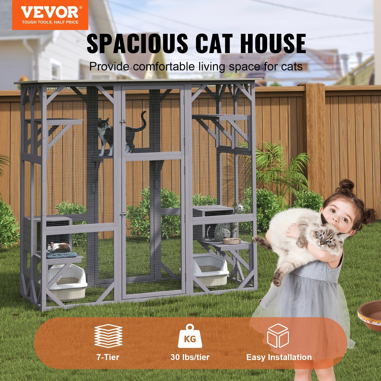 VEVOR Outdoor Cat House Catio Enclosure With 7 Tier Platforms