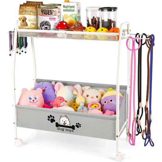 Two Tier Dog Toy Storage Basket Mobile Organizer Living Room