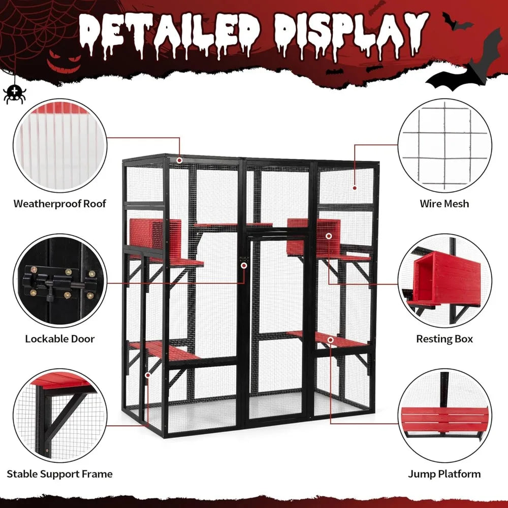 Wooden Catio Outdoor Cat Enclosure With Perches And Condos