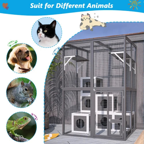 Closure Solid Wood Cat Catio Playpen With Platforms And Shelters