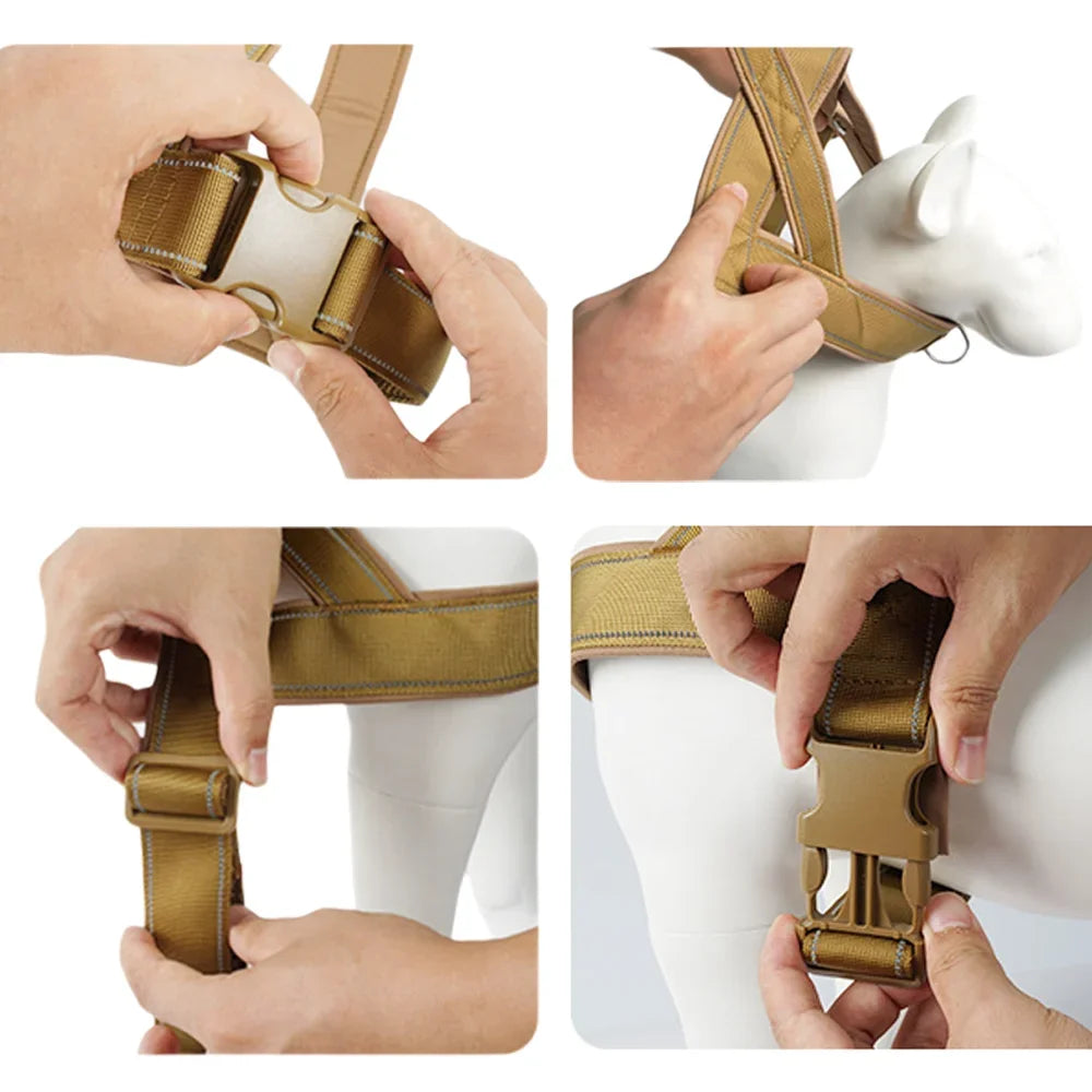 Tactical Anti Pull Dog Harness Nylon Adjustable With Handle