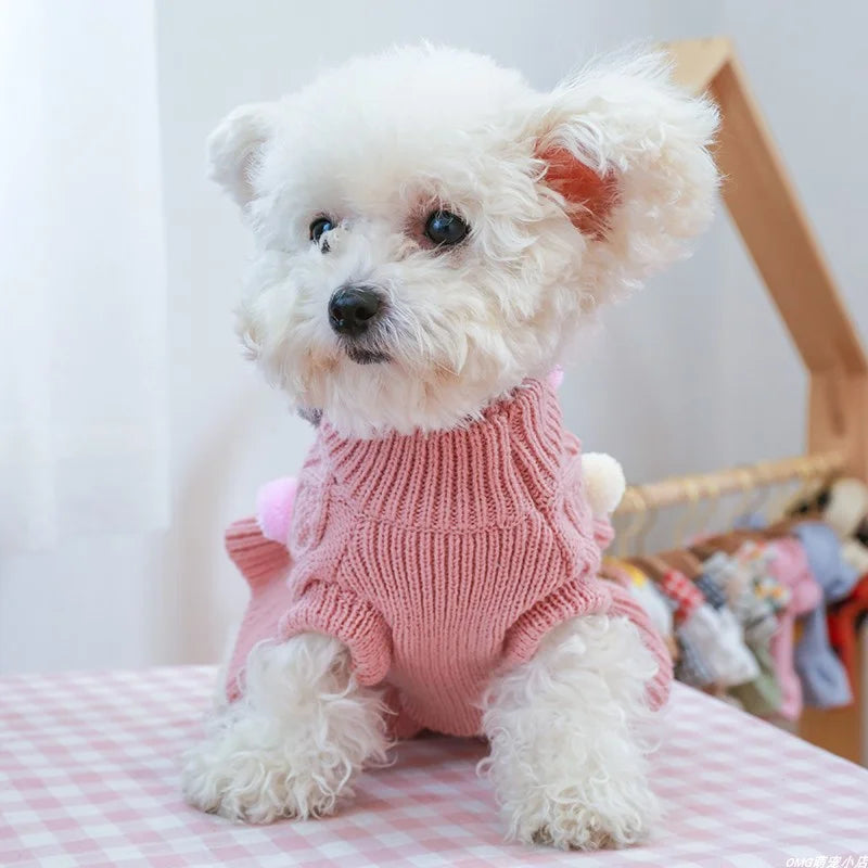 PETCIRCLECN Winter Knit Dog Sweater Dress For Small Medium Dogs