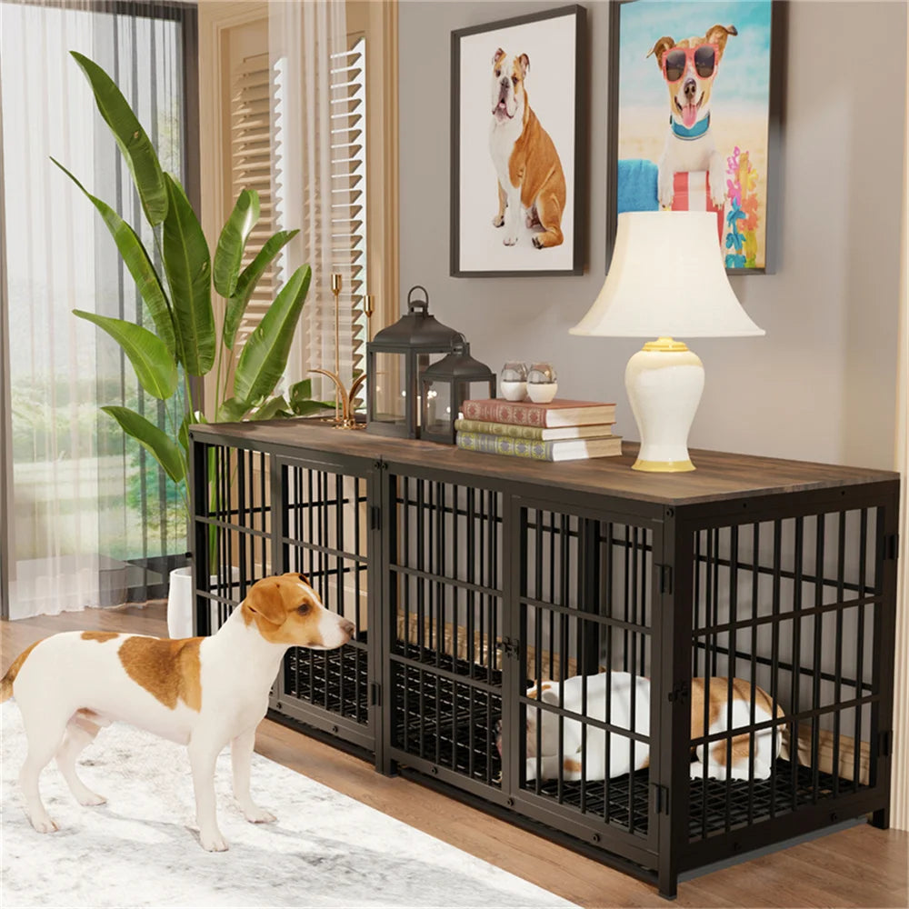 BORWARTH Elevated Wooden Dog Crate End Table Kennel with Doors