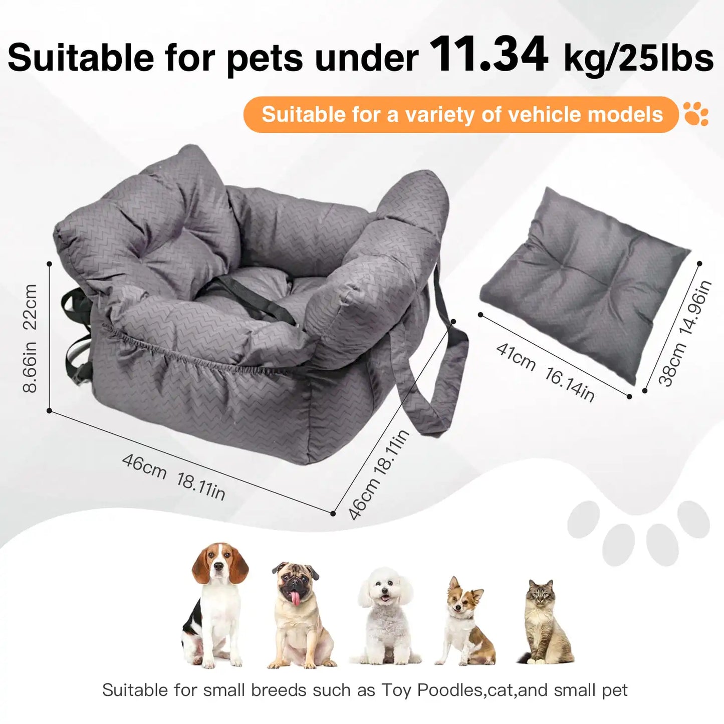 Two In One Dog Car Seat Carrier Bag Detachable Handles