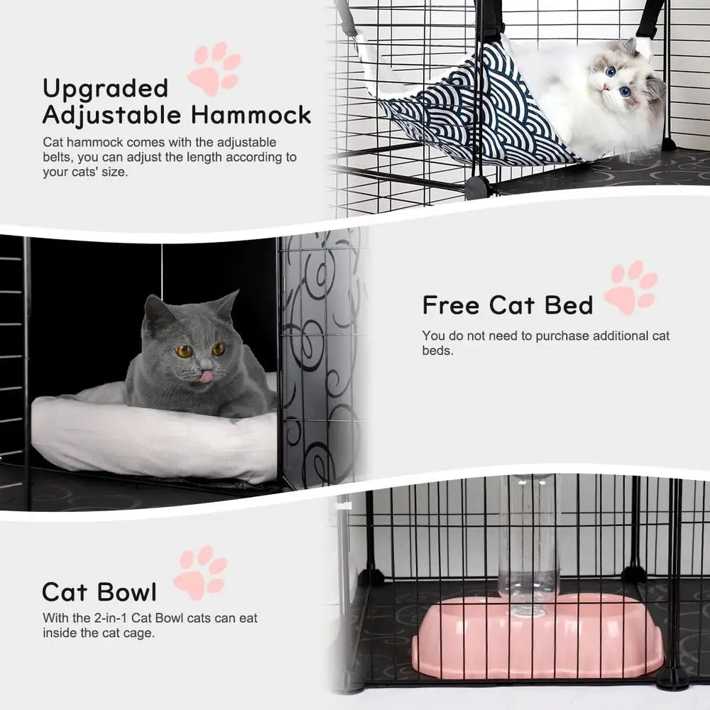 Closure Three Tier Cat Enclosure With Hammock Litter Box