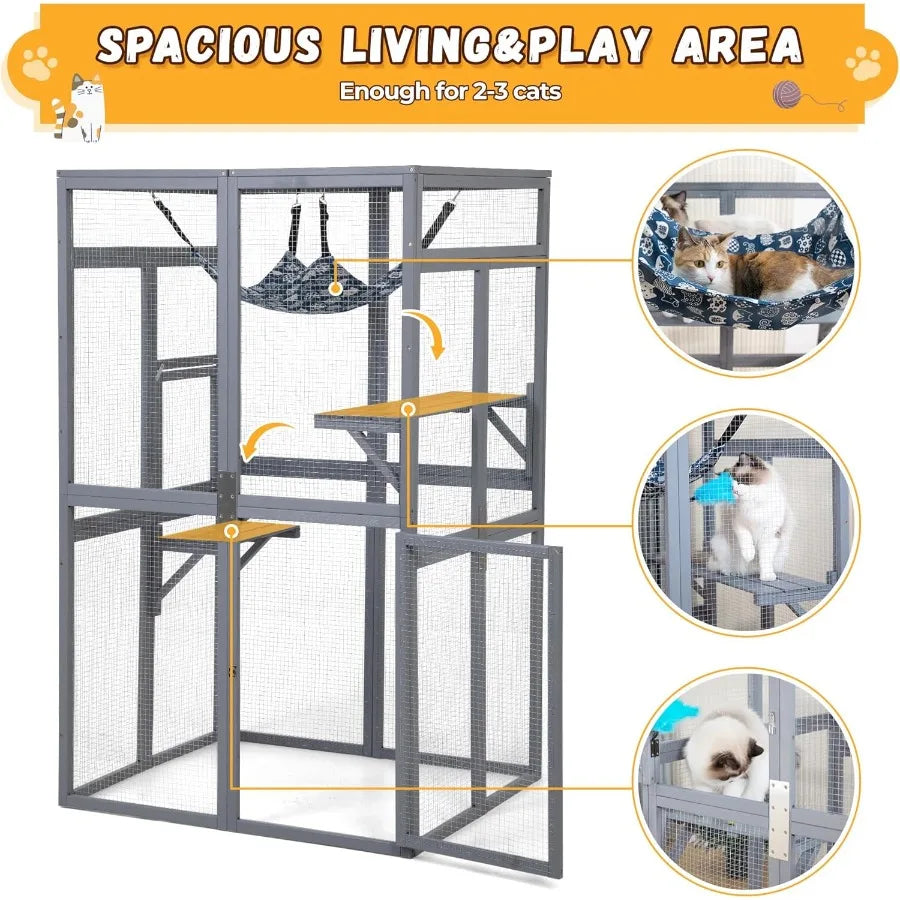Closure Wooden Catio Outdoor Cat Enclosure With Window Access