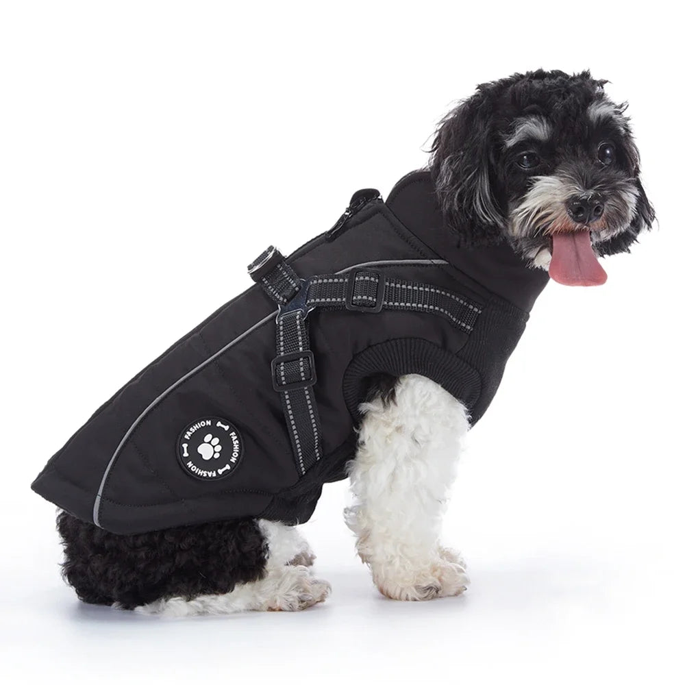 Waterproof Dog Winter Jacket With Harness Reflective Coat