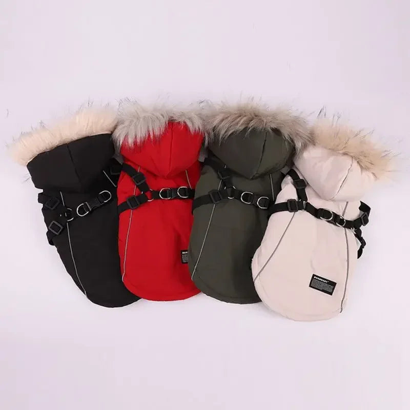 Winter Harness Dog Coat Waterproof Hooded Jacket For Dogs