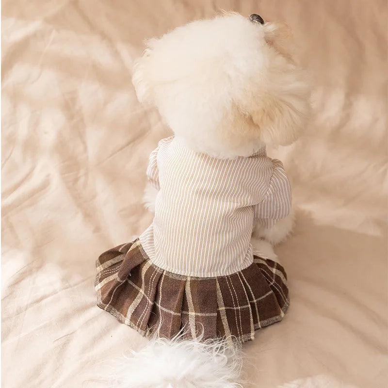 Plaid Bichon Frise Dog Dress Autumn Winter Teddy Style