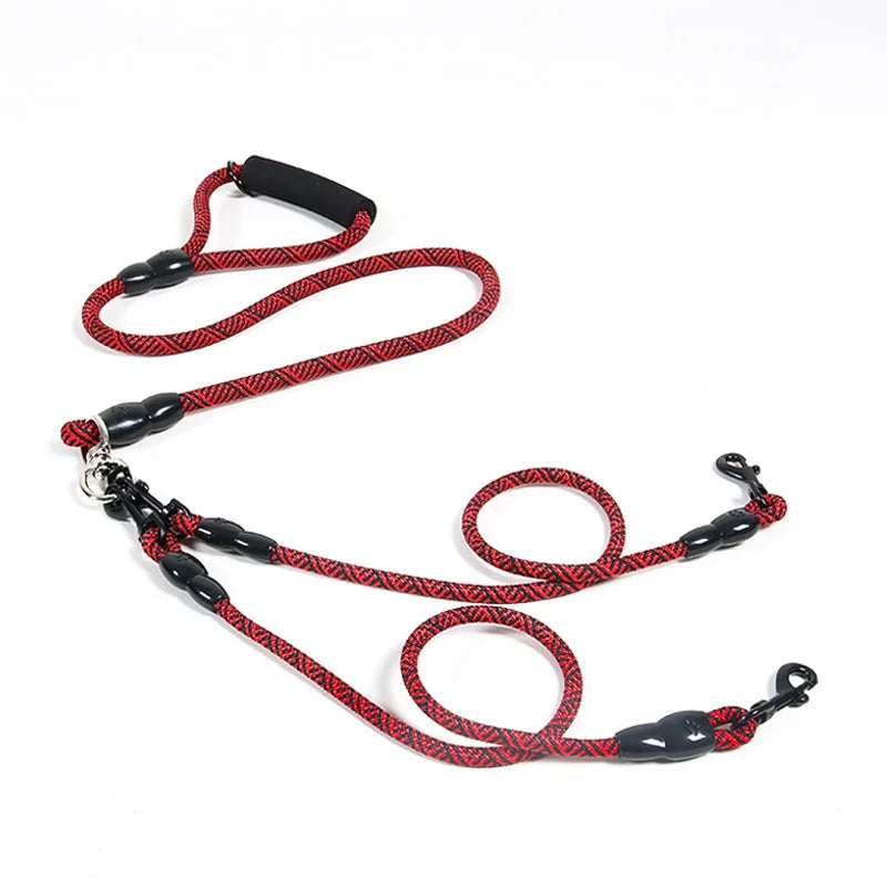 Nylon Triple Dog Leash With Foam Handle Quick Release