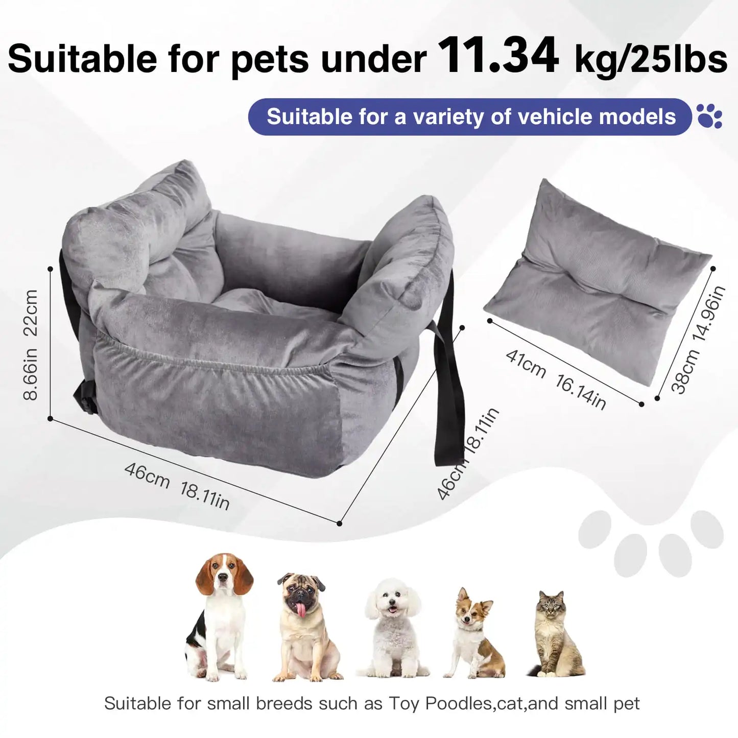 Two In One Dog Car Seat Carrier Bag Detachable Handles