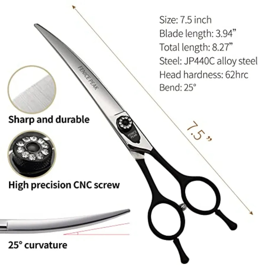 Professional Dog Grooming Scissors Japanese 440C Stainless Steel Curved