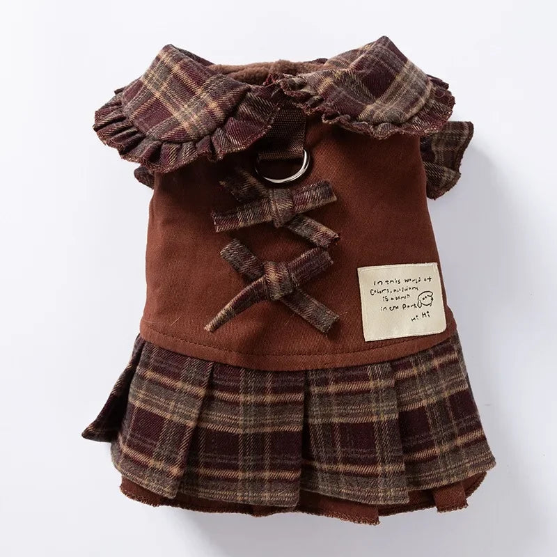 GuTing Plaid Punk Style Dog Dress For Small Pets Autumn