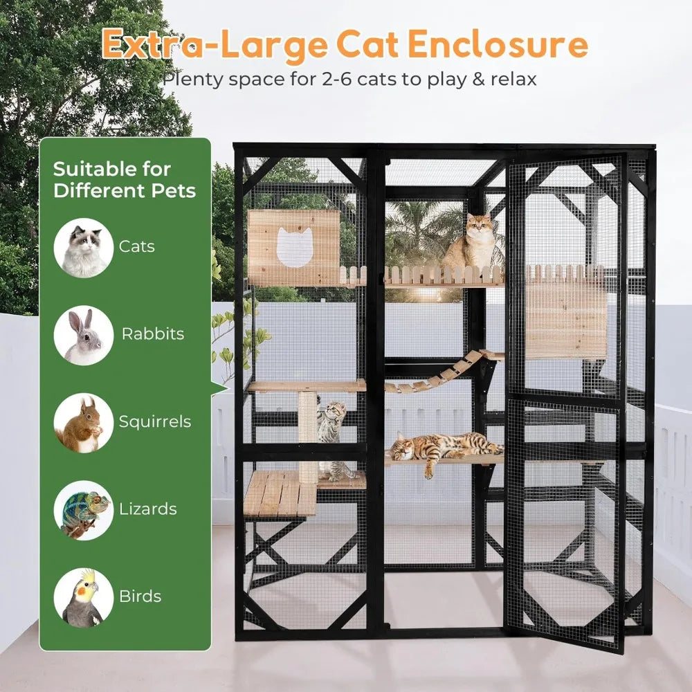 Closure Wooden Cat Catio for Window Outdoor Walk-In Enclosure