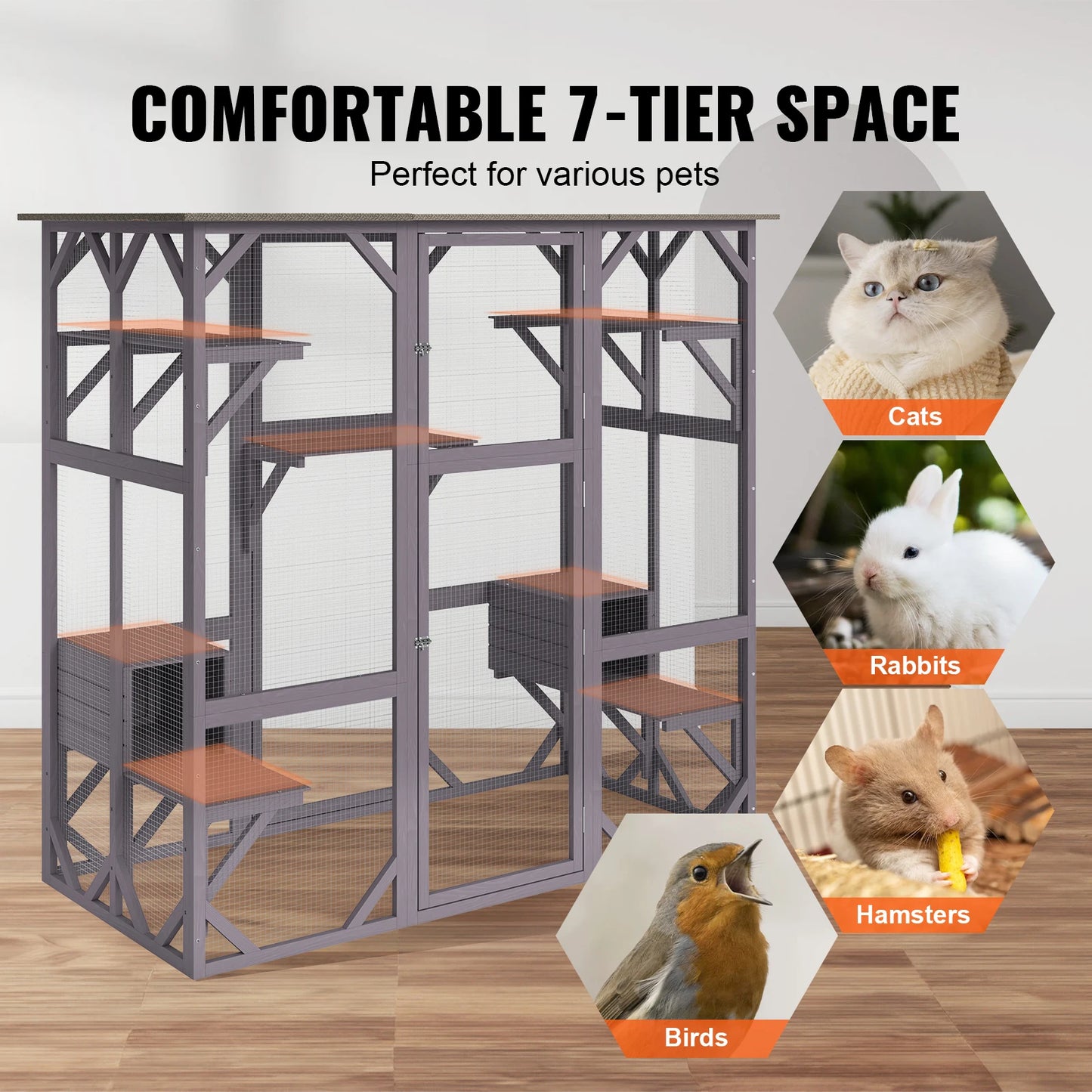 VEVOR Outdoor Cat House Catio Enclosure With 7 Tier Platforms