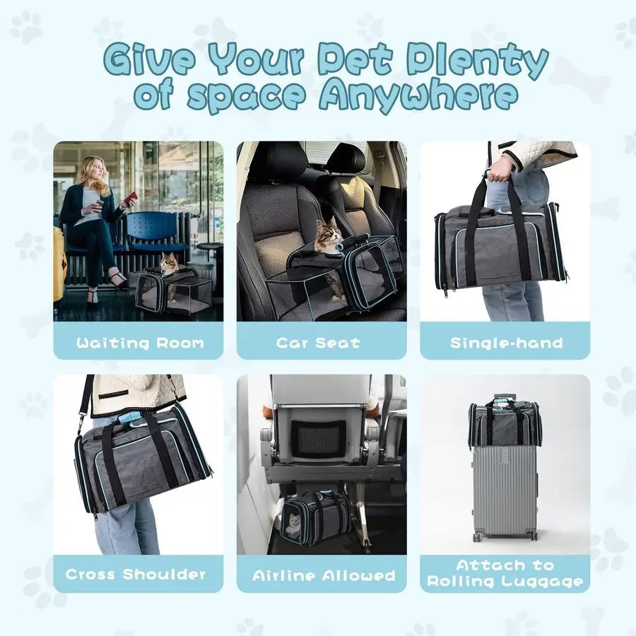 Expandable Dog And Cat Carrier Breathable Collapsible Airline Approved