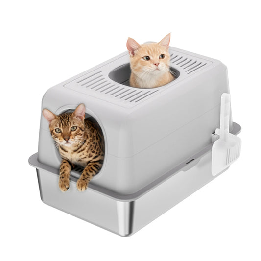 TWISTER.CK Stainless Steel Cat Litter Box Front Top Entry 2in1