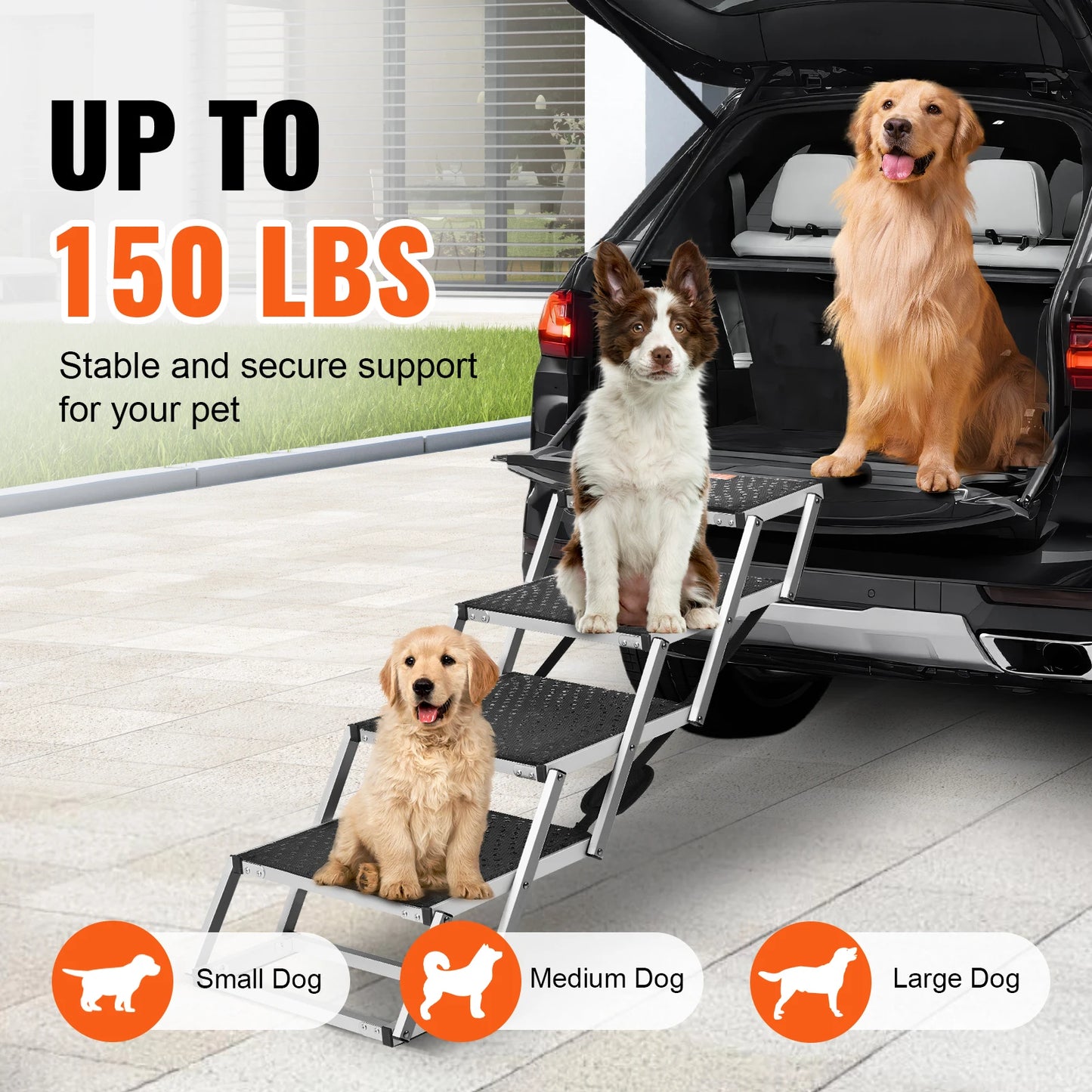 SucceBuy Dog Car Stair Folding Portable Pet Steps Aluminum For Car SUV And Truck