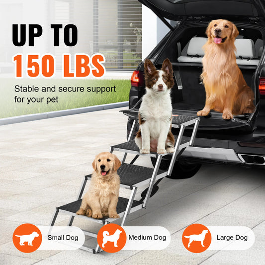 SucceBuy Dog Car Stair Folding Portable Pet Steps Aluminum For Car SUV And Truck