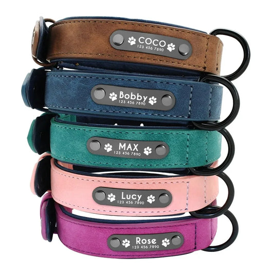 NONECN Personalized Leather Dog Collar With Custom Name ID Tag