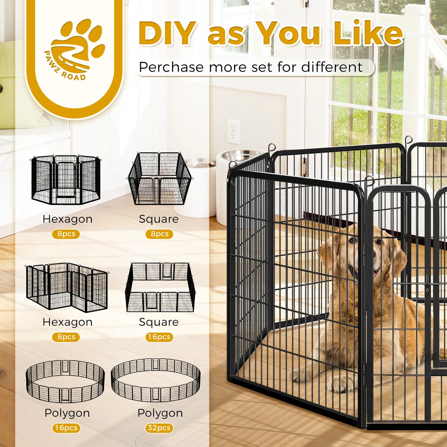 Dog Playpen With Door Foldable Metal Pet Fence Heavy Duty
