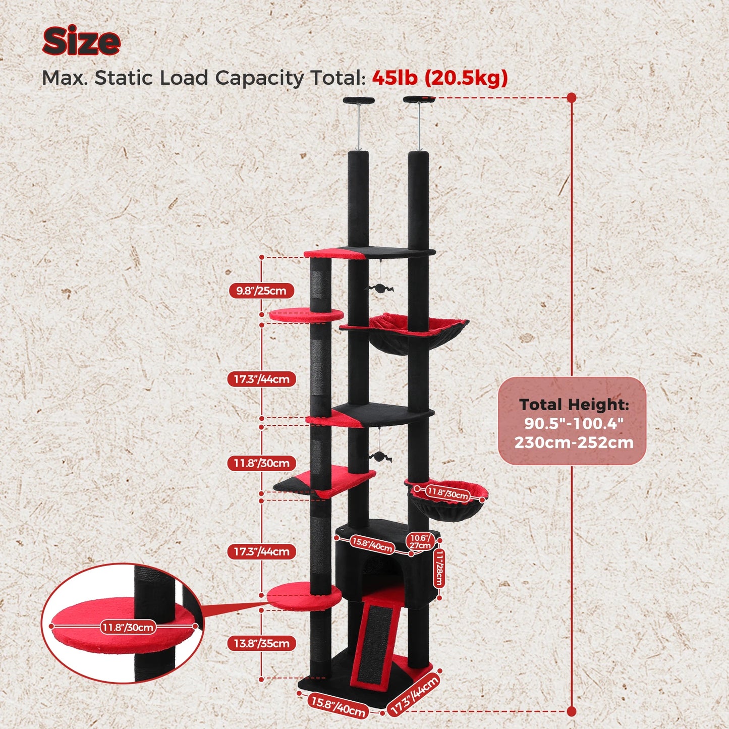 PAWZ Road Floor to Ceiling Cat Tree with Adjustable Height