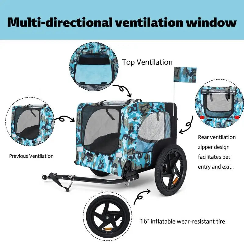 Heavy Duty Collapsible Pet Bike Trailer With All Terrain Wheels