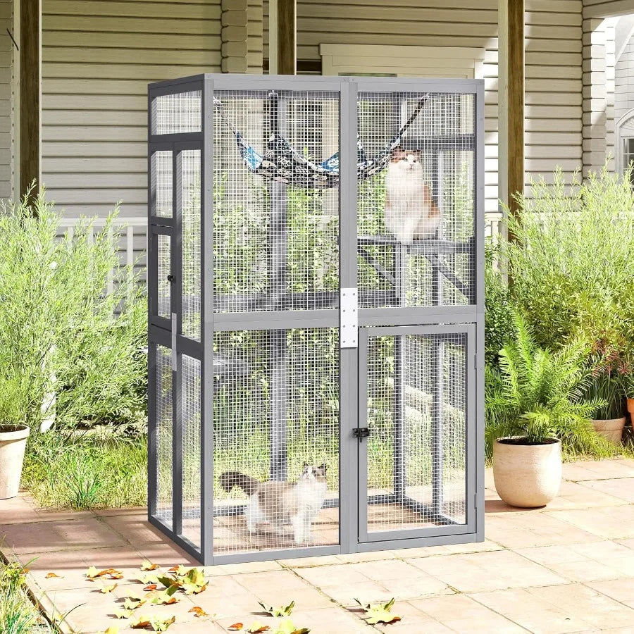 Closure Wooden Catio Outdoor Cat Enclosure With Window Access