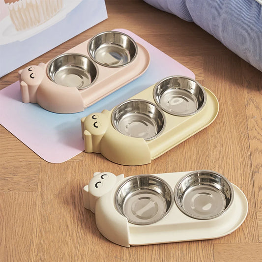Multi Purpose Pet Double Bowl Feeder With Stainless Steel Bowls