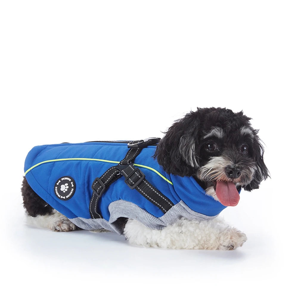 Waterproof Dog Winter Jacket With Harness Reflective Coat