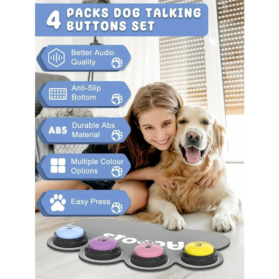 Dog Talking Button Set 4 Pack With Recordable Voice Training Buttons