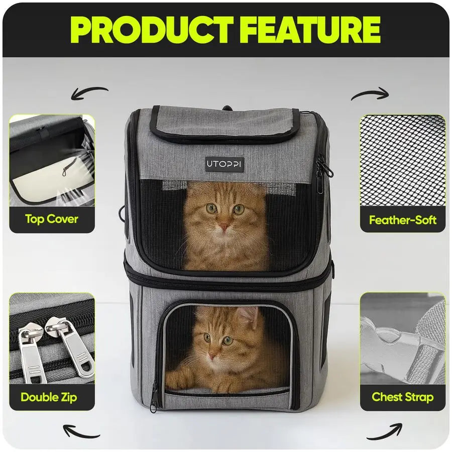 Breathable Foldable Cat And Small Dog Backpack Carrier For Two