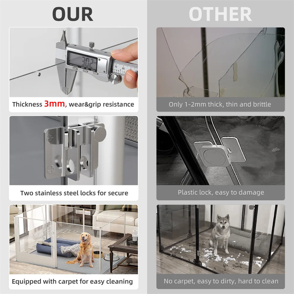 BORWARTH Acrylic Dog Playpen 3 In 1 Pet Enclosure Pad