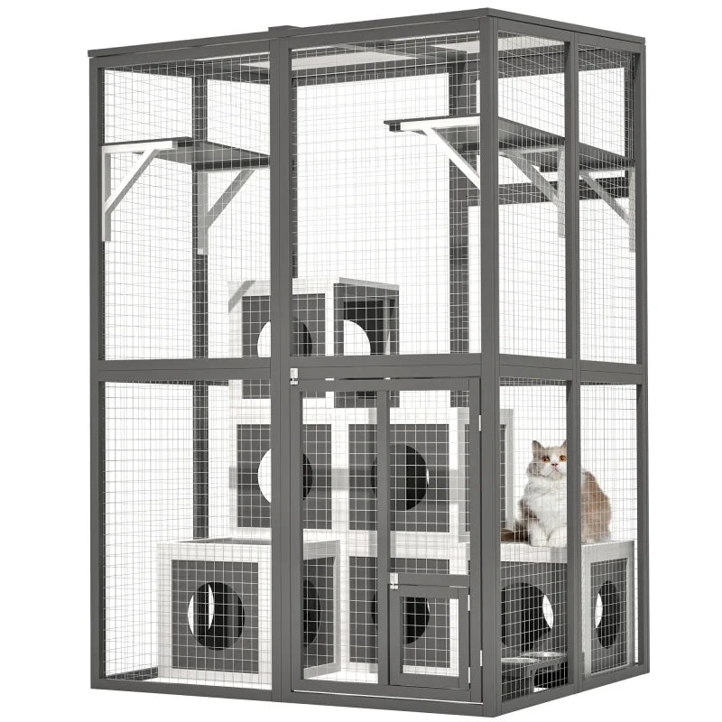 Closure Solid Wood Cat Catio Playpen With Platforms And Shelters