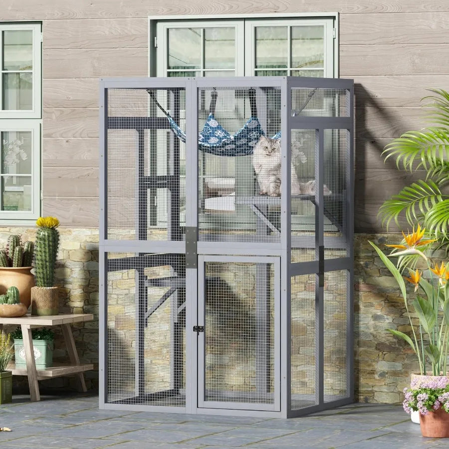 Closure Wooden Catio Outdoor Cat Enclosure With Window Access